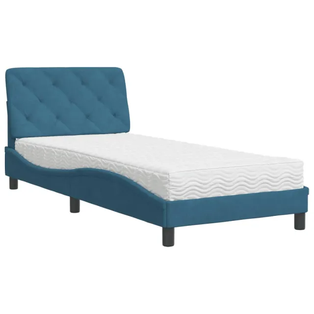 Lit avec matelas bleu 90x190 cm velours