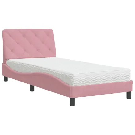 Lit avec matelas rose 90x190 cm velours 2