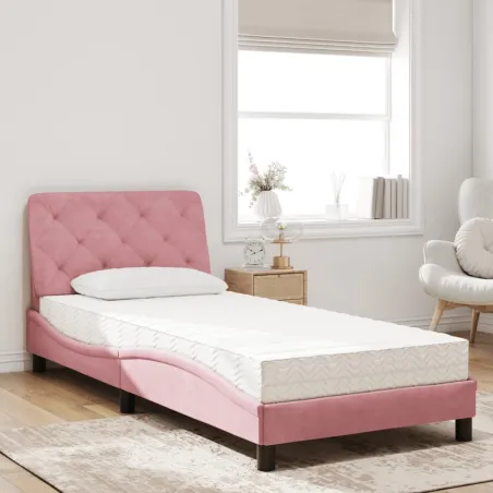 Lit avec matelas rose 90x190 cm velours