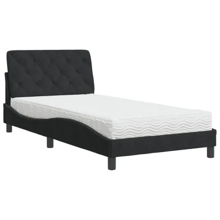 Lit avec matelas noir 100x200 cm velours 2