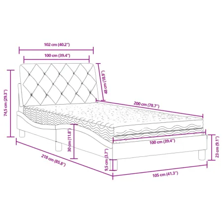 Lit avec matelas noir 100x200 cm velours