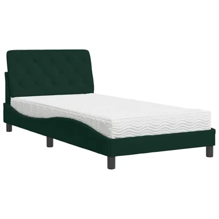 Lit avec matelas vert foncé 100x200 cm velours 2