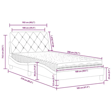 Lit avec matelas vert foncé 100x200 cm velours