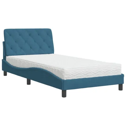 Lit avec matelas bleu 100x200 cm velours 2