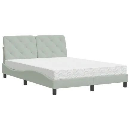 Lit avec matelas gris clair 140x190 cm velours 2