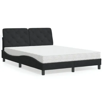 Lit avec matelas noir 140x190 cm velours