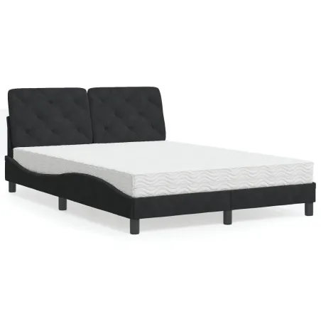 Lit avec matelas noir 140x190 cm velours