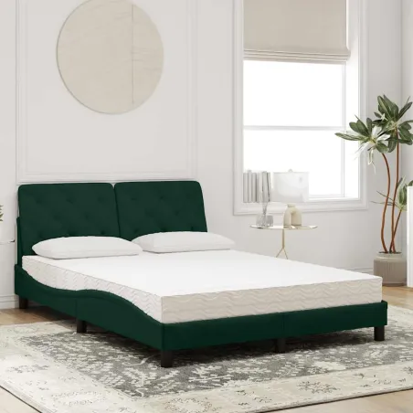 Lit avec matelas vert foncé 140x190 cm velours