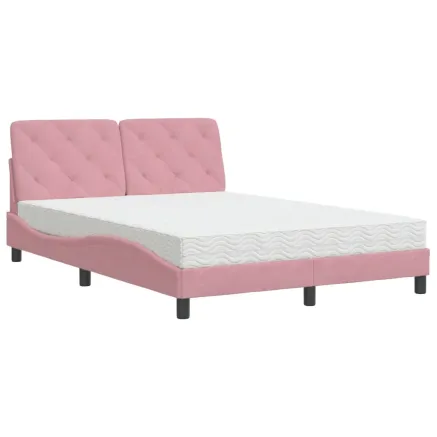 Lit avec matelas rose 140x200 cm velours 2