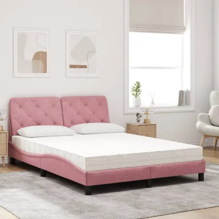 Lit avec matelas rose 140x200 cm velours