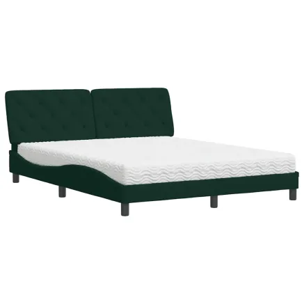 Lit avec matelas vert foncé 160x200 cm velours 2
