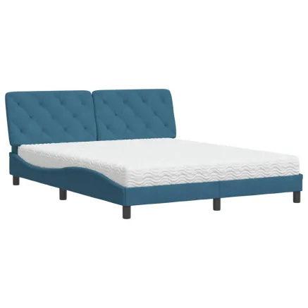 Lit avec matelas bleu 160x200 cm velours 2