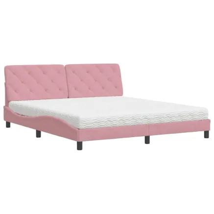 Lit avec matelas rose 180x200 cm velours 2