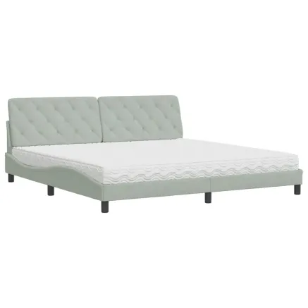 Lit avec matelas gris clair 200x200 cm velours 2