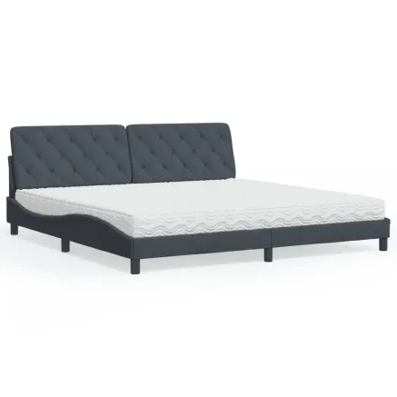 Lit avec matelas gris foncé 200x200 cm velours