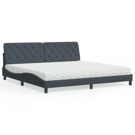 Lit avec matelas gris foncé 200x200 cm velours