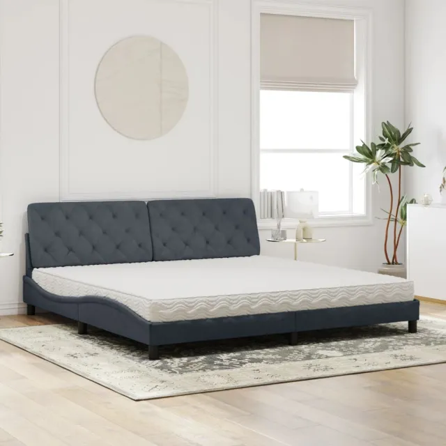 Lit avec matelas gris foncé 200x200 cm velours