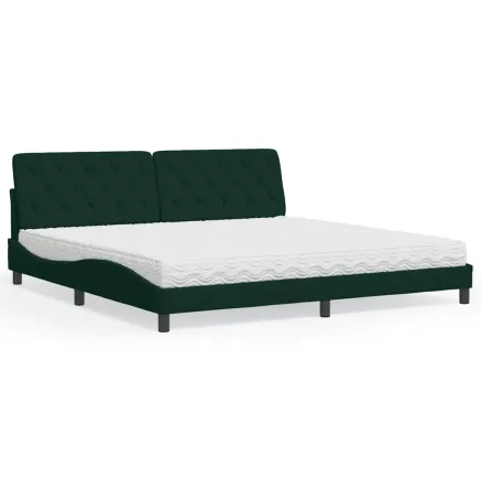 Lit avec matelas vert foncé 200x200 cm velours