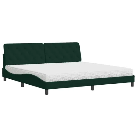 Lit avec matelas vert foncé 200x200 cm velours 2