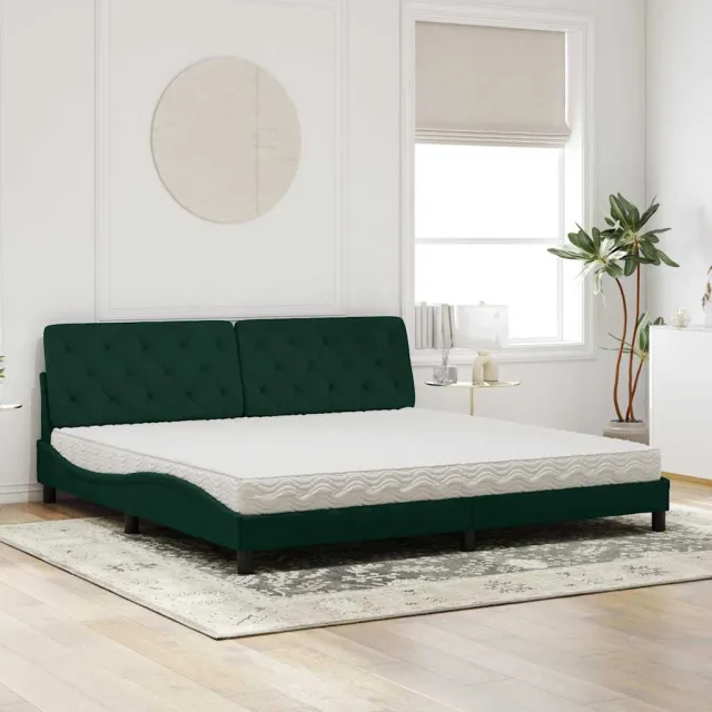 Lit avec matelas vert foncé 200x200 cm velours