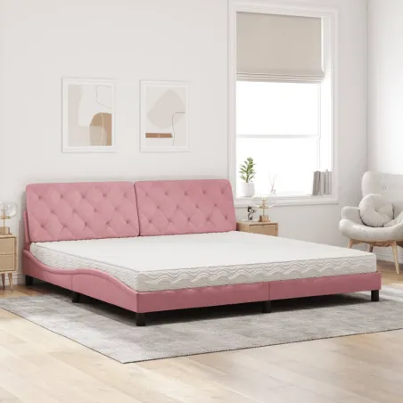 Lit avec matelas rose 200x200 cm velours