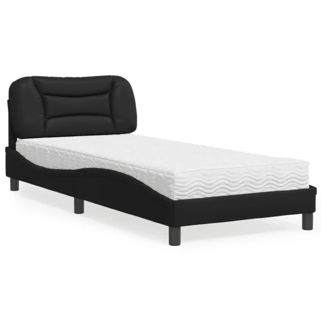 Lit avec matelas Hvar noir 80x200 cm similicuir