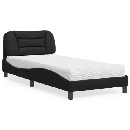 Lit avec matelas Hvar noir 80x200 cm similicuir