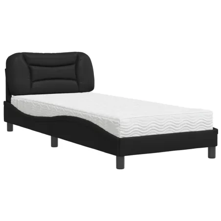 Lit avec matelas Hvar noir 80x200 cm similicuir