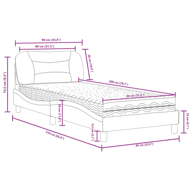 Lit avec matelas Hvar noir 80x200 cm similicuir