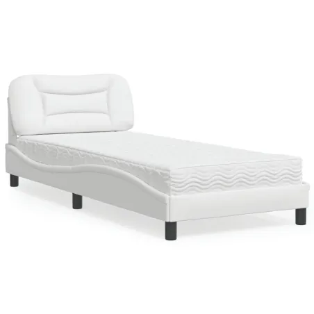 Lit avec matelas Hvar blanc 80x200 cm similicuir