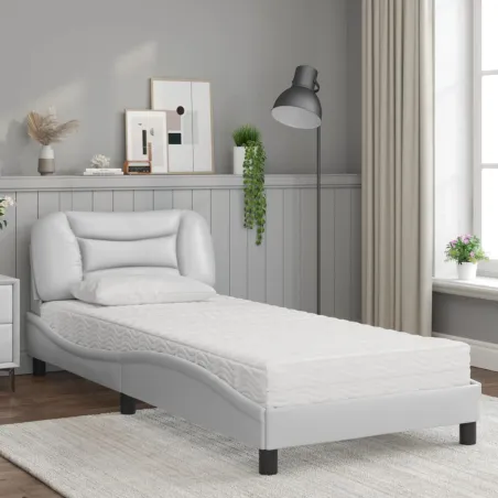 Lit avec matelas Hvar blanc 80x200 cm similicuir