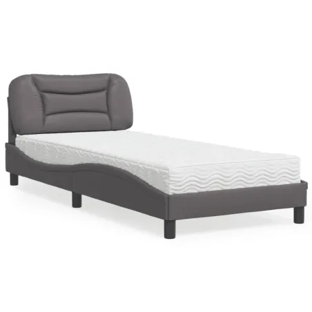 Lit avec matelas Hvar gris 80x200 cm similicuir