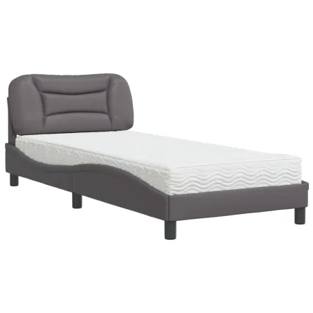 Lit avec matelas Hvar gris 80x200 cm similicuir
