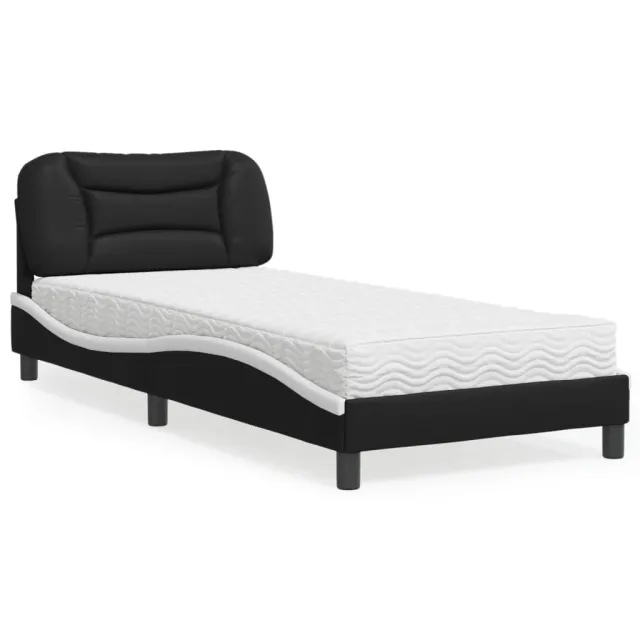Lit avec matelas Hvar noir et blanc 80x200 cm similicuir