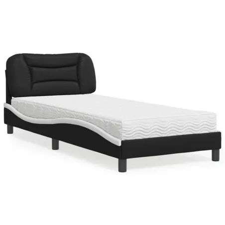 Lit avec matelas Hvar noir et blanc 80x200 cm similicuir