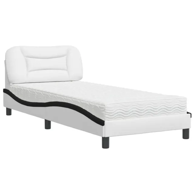 Lit avec matelas Hvar blanc et noir 80x200 cm similicuir