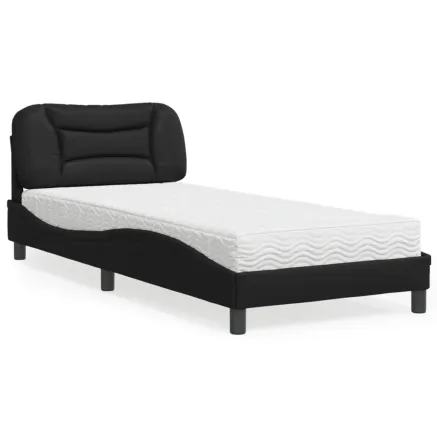 Lit avec matelas Hvar noir 90x190 cm similicuir