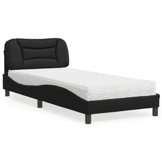 Lit avec matelas Hvar noir 90x190 cm similicuir