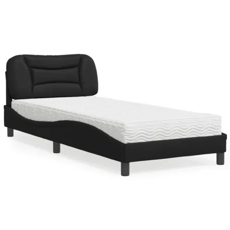 Lit avec matelas Hvar noir 90x190 cm similicuir