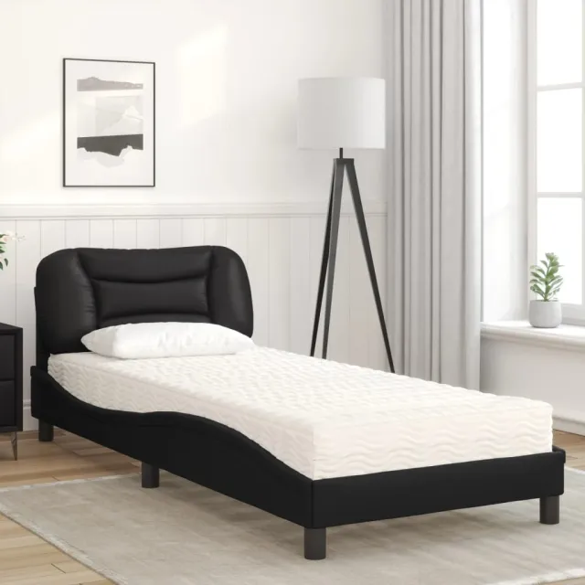 Lit avec matelas Hvar noir 90x190 cm similicuir