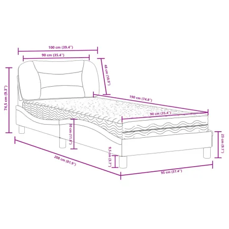 Lit avec matelas Hvar noir 90x190 cm similicuir