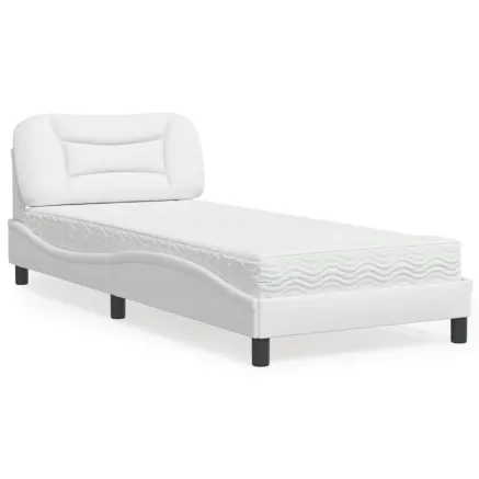 Lit avec matelas Hvar blanc 90x190 cm similicuir