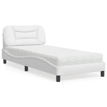 Lit avec matelas Hvar blanc 90x190 cm similicuir