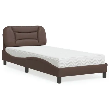Lit avec matelas Hvar marron 90x190 cm similicuir
