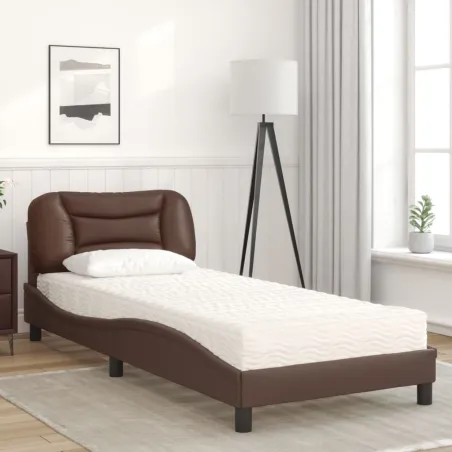 Lit avec matelas Hvar marron 90x190 cm similicuir