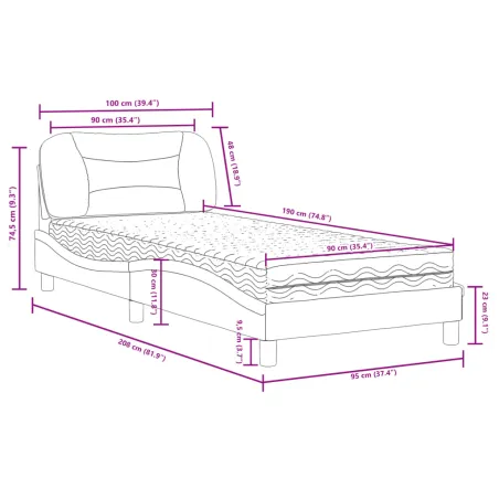 Lit avec matelas Hvar marron 90x190 cm similicuir