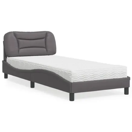 Lit avec matelas Hvar gris 90x190 cm similicuir