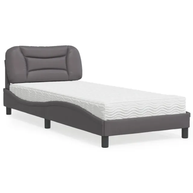 Lit avec matelas Hvar gris 90x190 cm similicuir