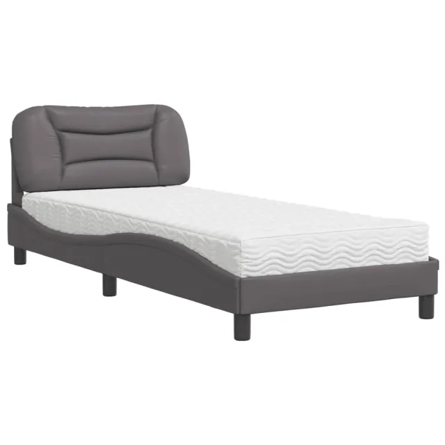 Lit avec matelas Hvar gris 90x190 cm similicuir