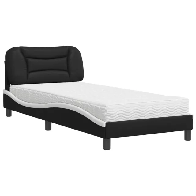 Lit avec matelas Hvar noir et blanc 90x190 cm similicuir